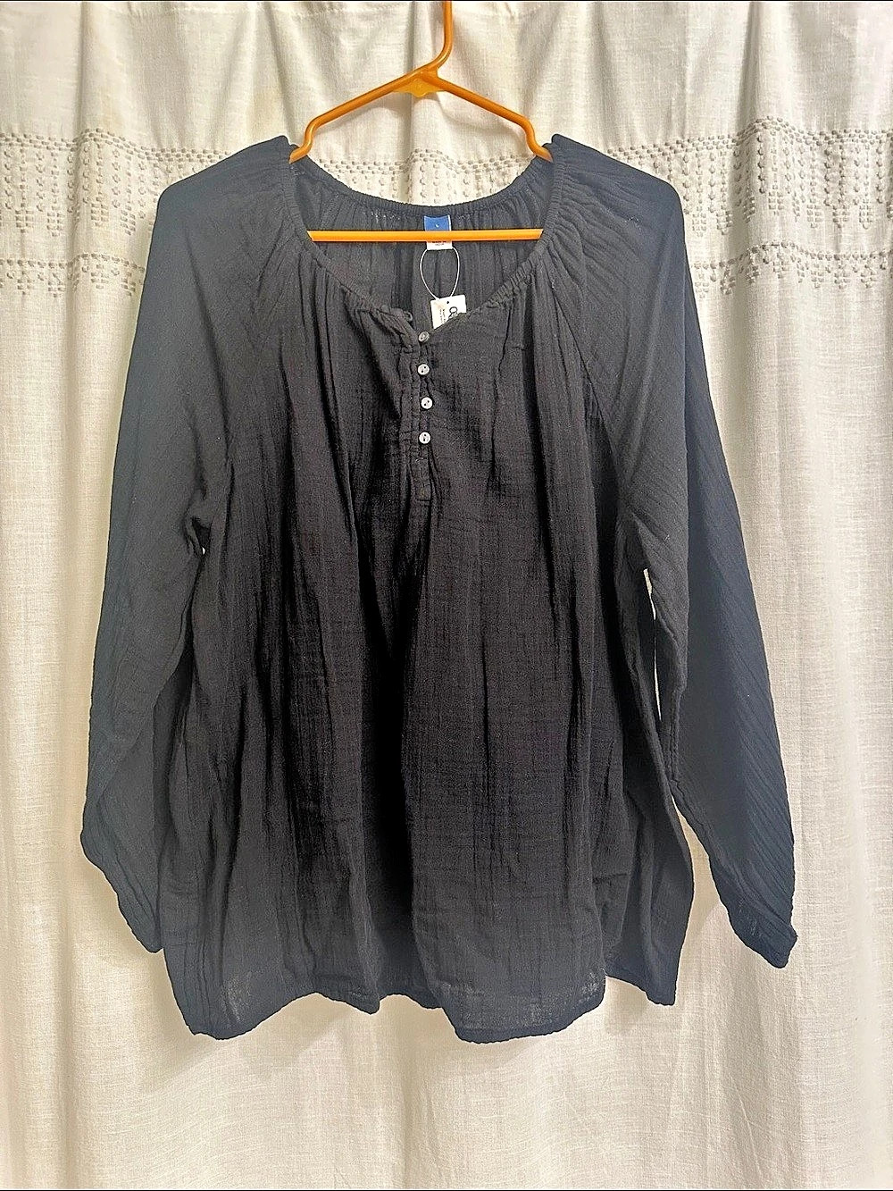 Old Navy Shirred Double-Weave Blouse Black Size Large NWT 15